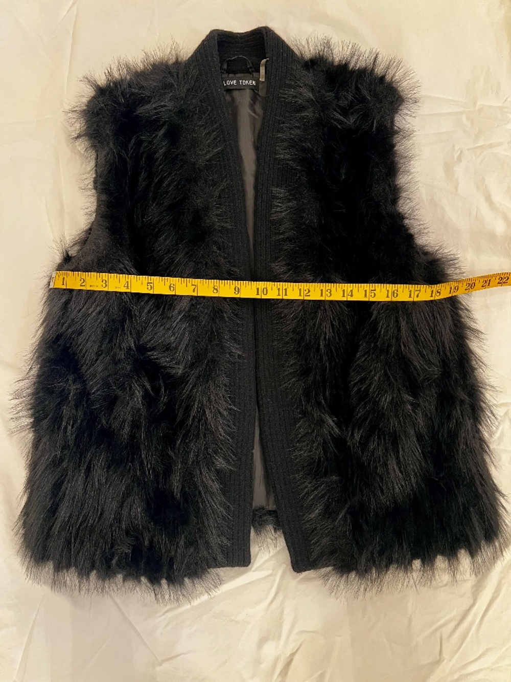 Love Token Black Faux Fur Open Front Vest XS